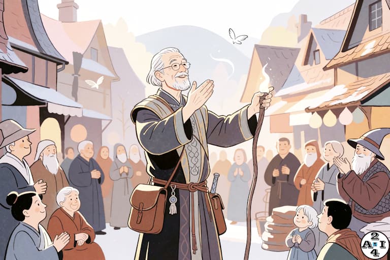 人々を幸せにする魔法老師のファンシーイラスト