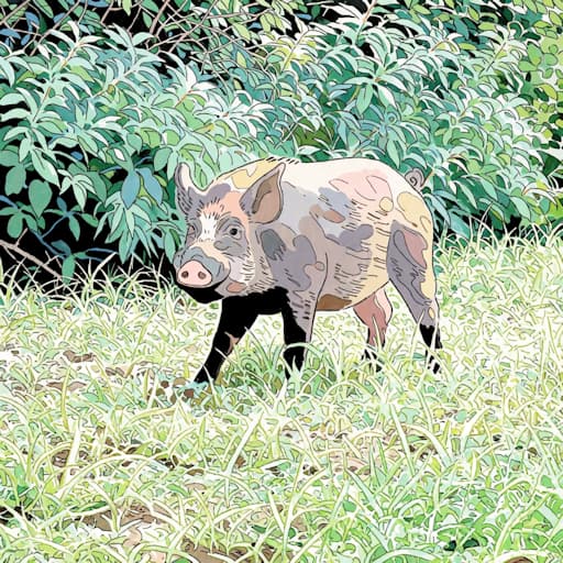 イノシシ写真をファンシーなシンプル線画イラスト化